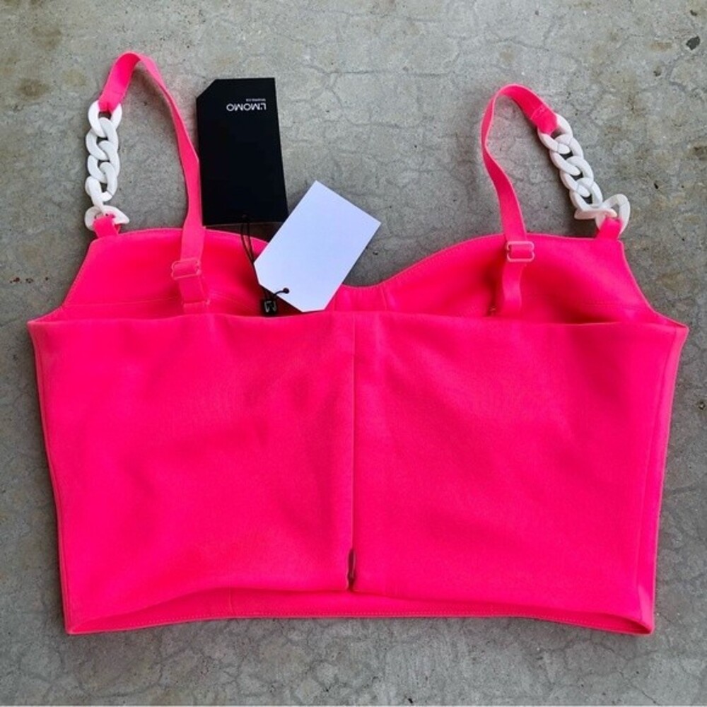 NWT L'Momo Bustier Top Chain Straps Barbie Pink White Crop 6 - Picture 4 of 5